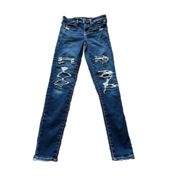 American Eagle Distressed High Rise Jeggings Women's Size 2 Next Level Stretch - Picture 1 of 15